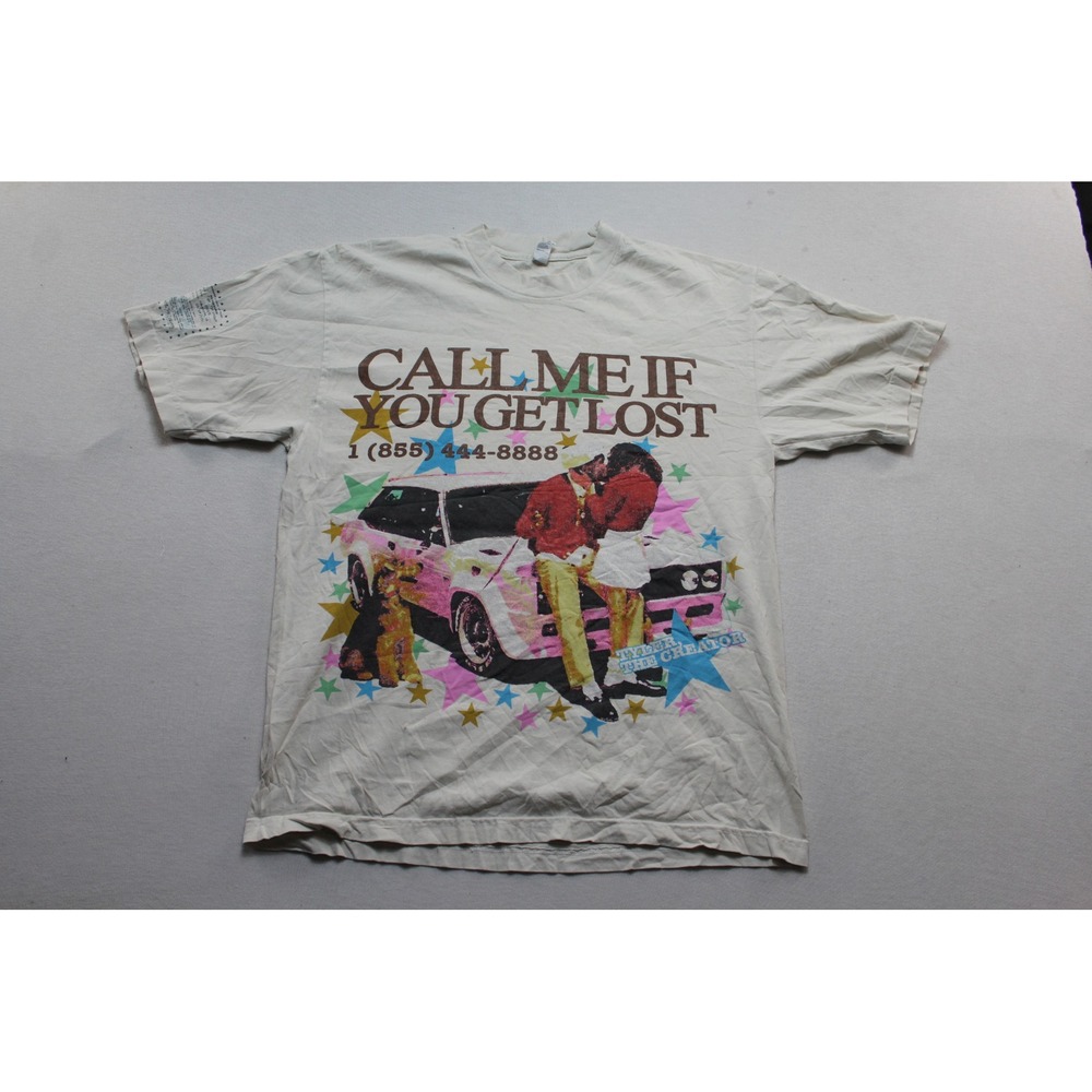 Tyler The Creator T-Shirt Mens Medium Cream Call Me If You Get Lost Graphic Tee